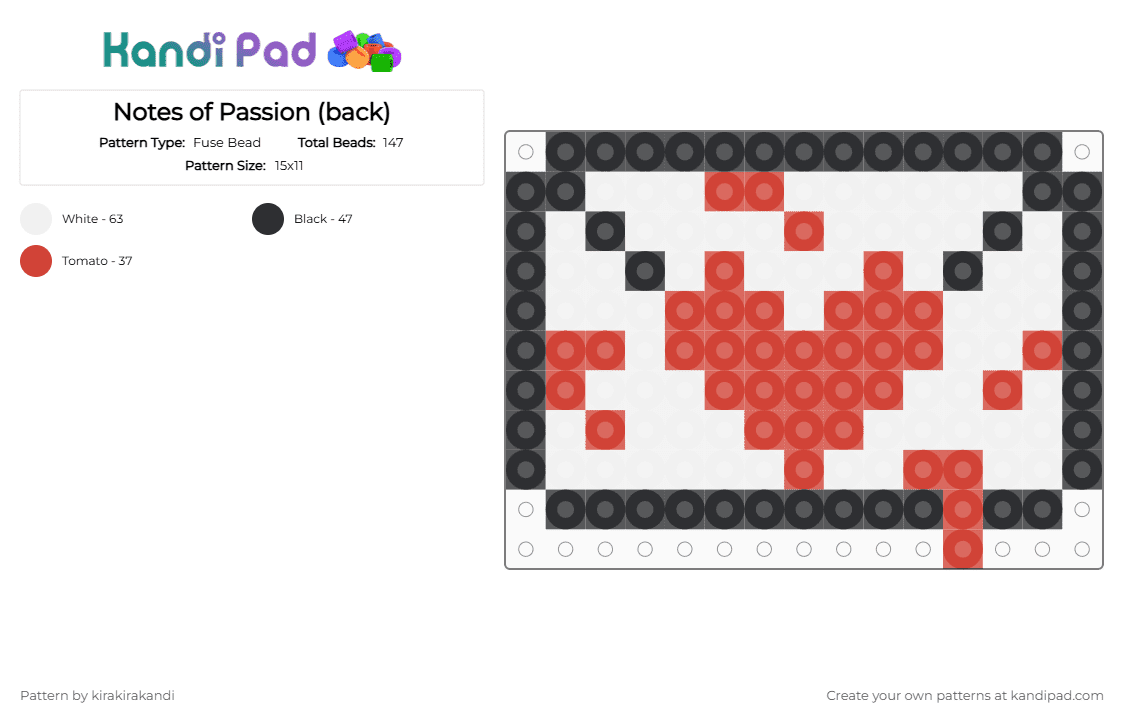 Notes of Passion (back) - Fuse Bead Pattern by kirakirakandi on Kandi Pad - white,red