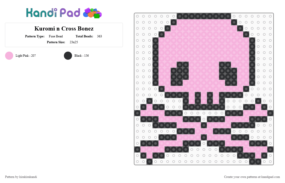 Kuromi n Cross Bonez - Fuse Bead Pattern by kirakirakandi on Kandi Pad - black,pink