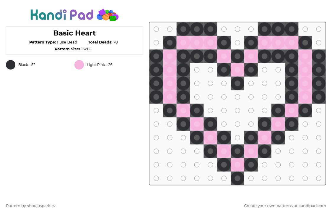 Basic Heart - Fuse Bead Pattern by kirakirakandi on Kandi Pad - black,pink