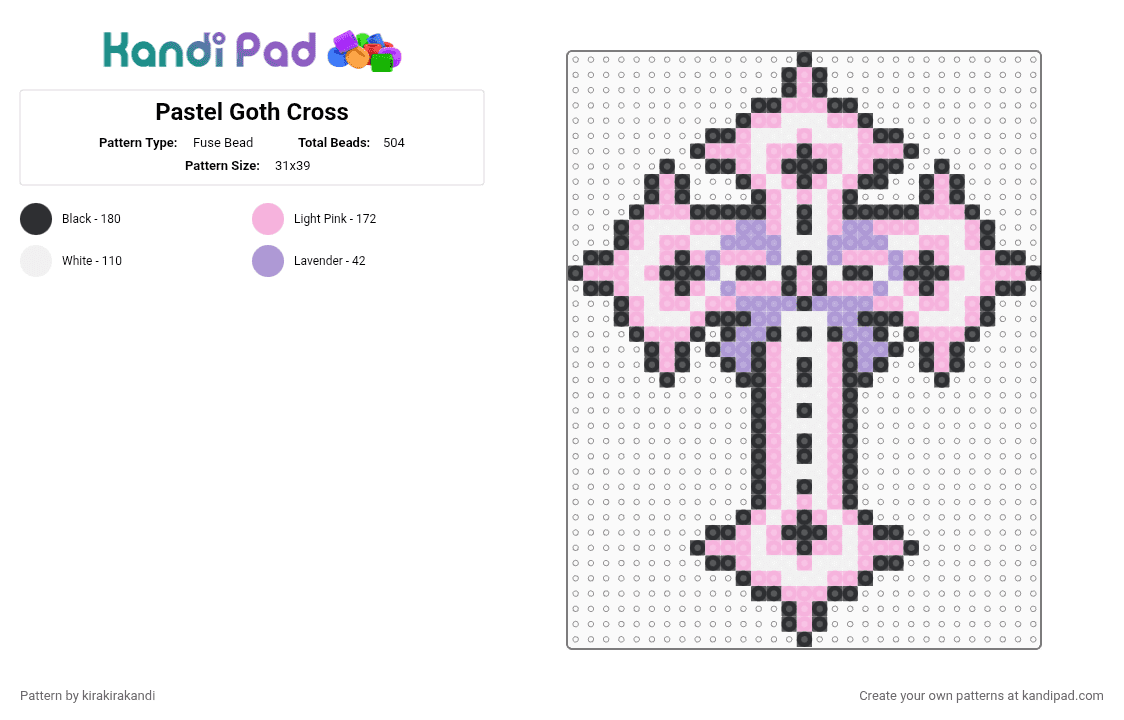 Pastel Goth Cross - Fuse Bead Pattern by kirakirakandi on Kandi Pad - pink,white