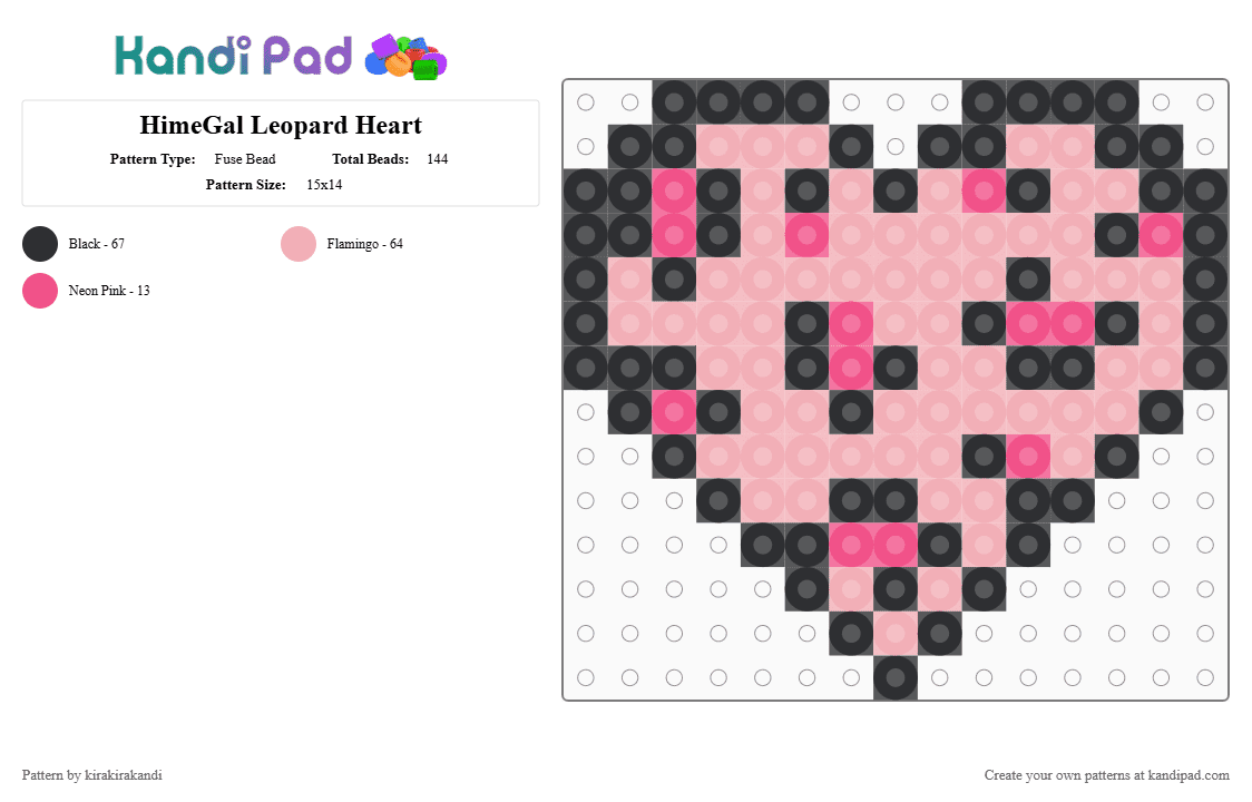 HimeGal Leopard Heart - Fuse Bead Pattern by kirakirakandi on Kandi Pad - beige