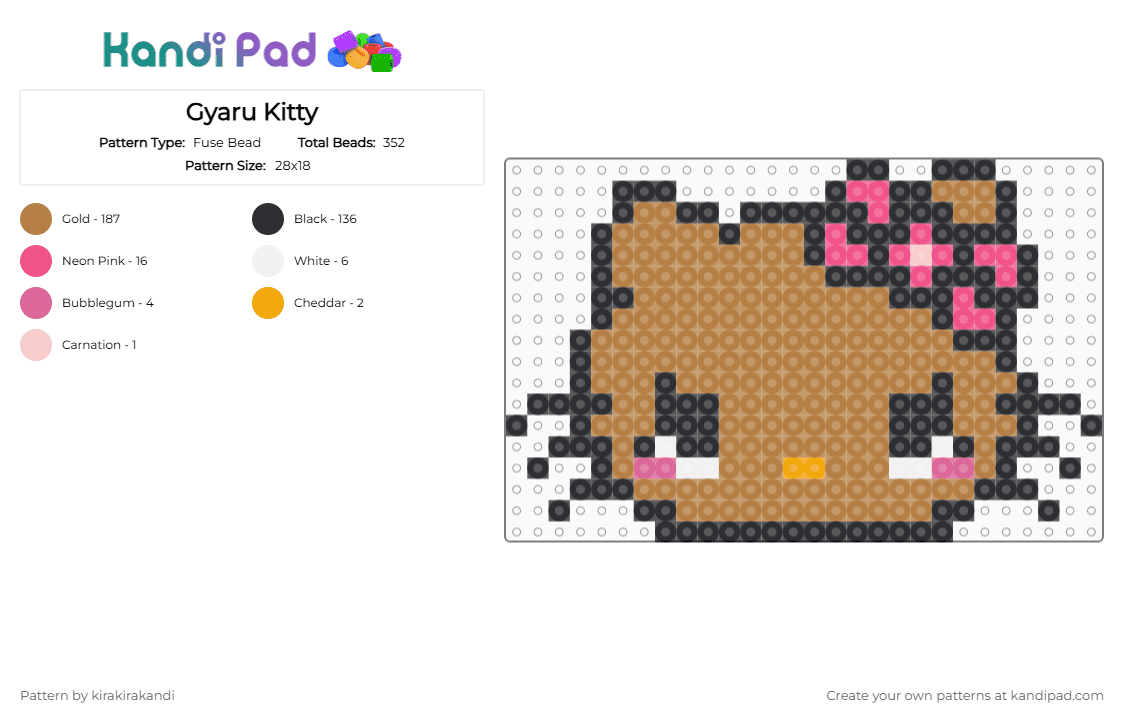 Gyaru Kitty - Fuse Bead Pattern by kirakirakandi on Kandi Pad - tan