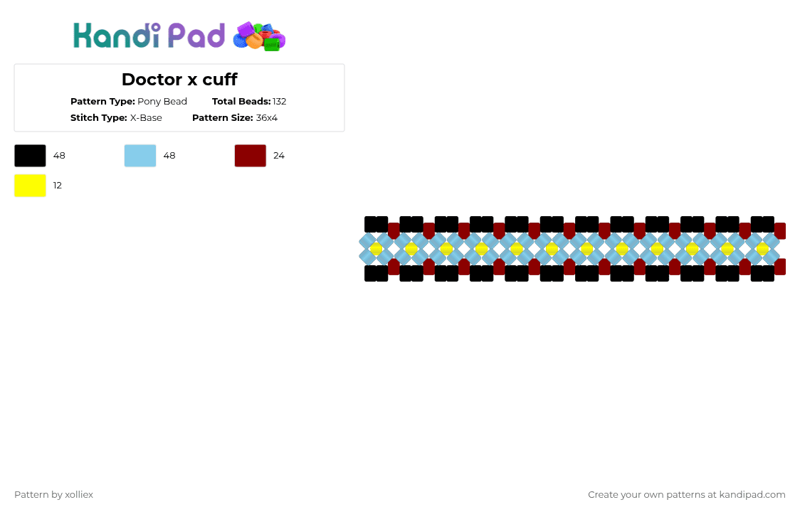 Doctor x cuff - Pony Bead Pattern by xolliex on Kandi Pad - light blue