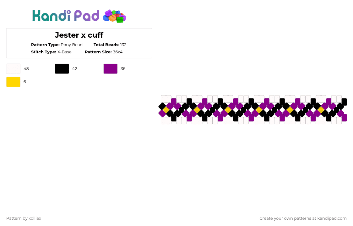 Jester x cuff - Pony Bead Pattern by xolliex on Kandi Pad - pink
