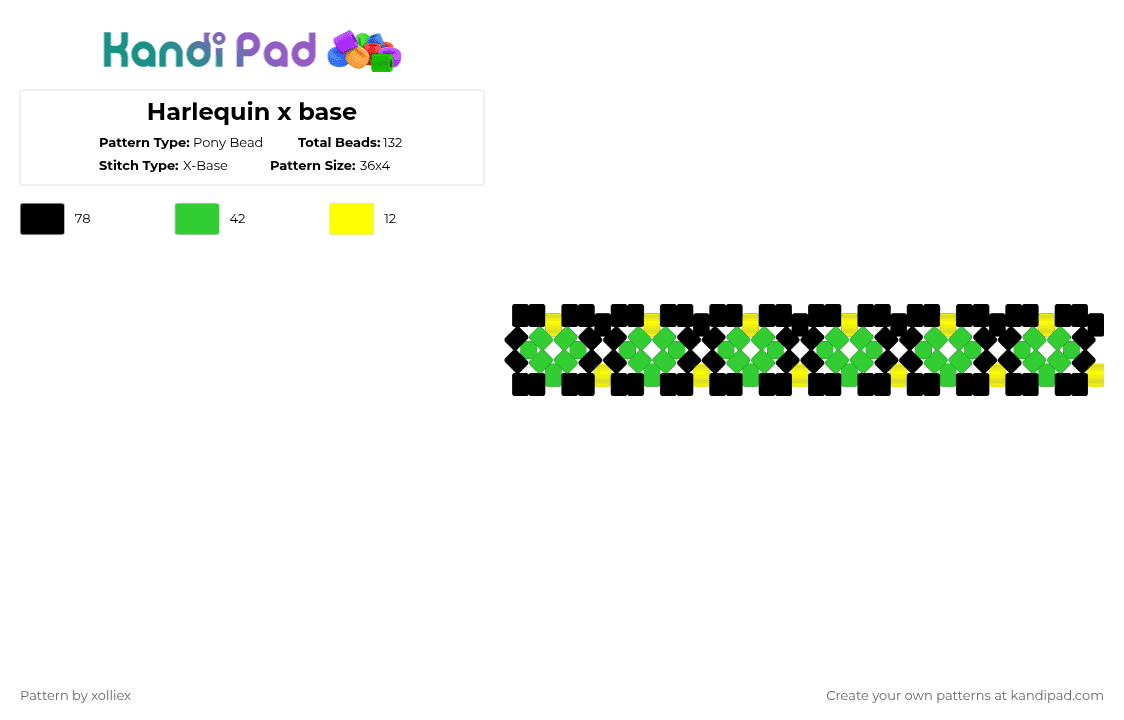 Harlequin x base - Pony Bead Pattern by xolliex on Kandi Pad - green