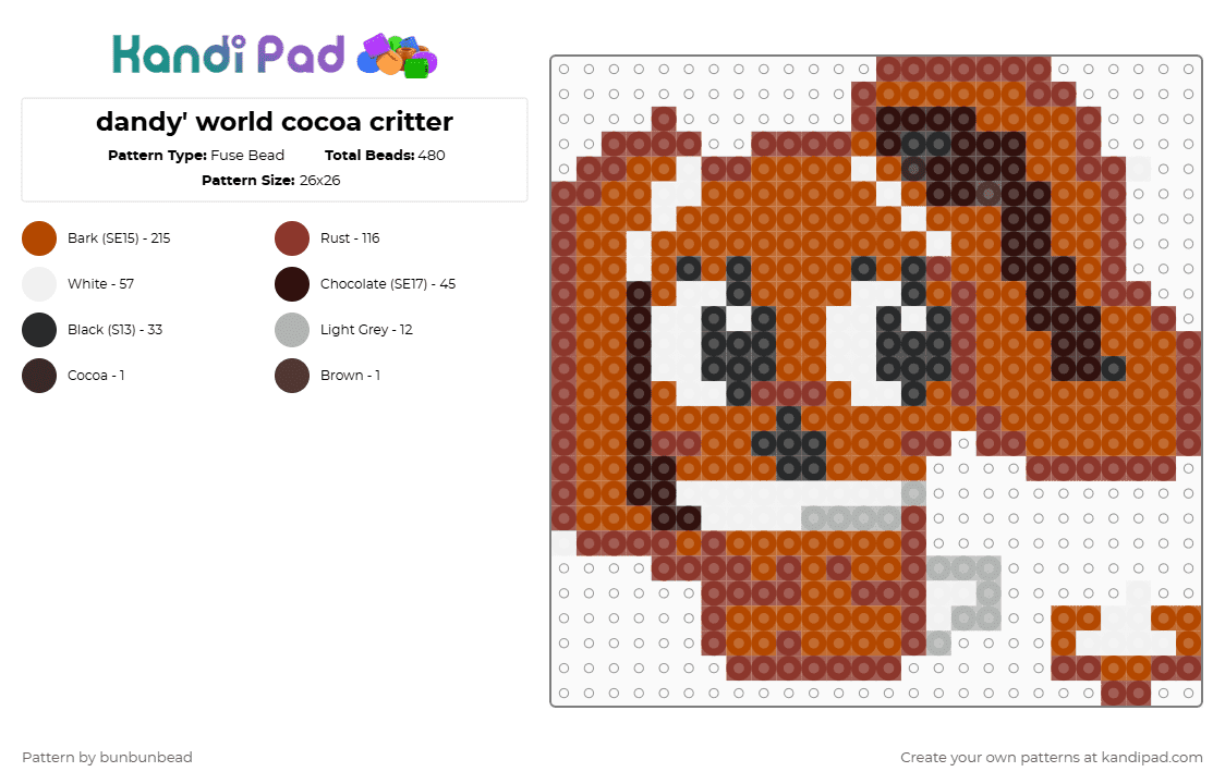 dandy\' world cocoa critter - Fuse Bead Pattern by bunbunbead on Kandi Pad - red