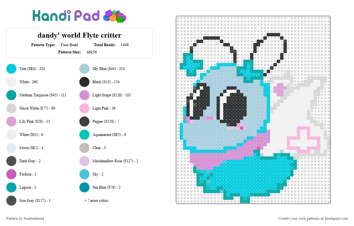 dandy\' world Flyte critter - Fuse Bead Pattern by bunbunbead on Kandi Pad - light blue,pink