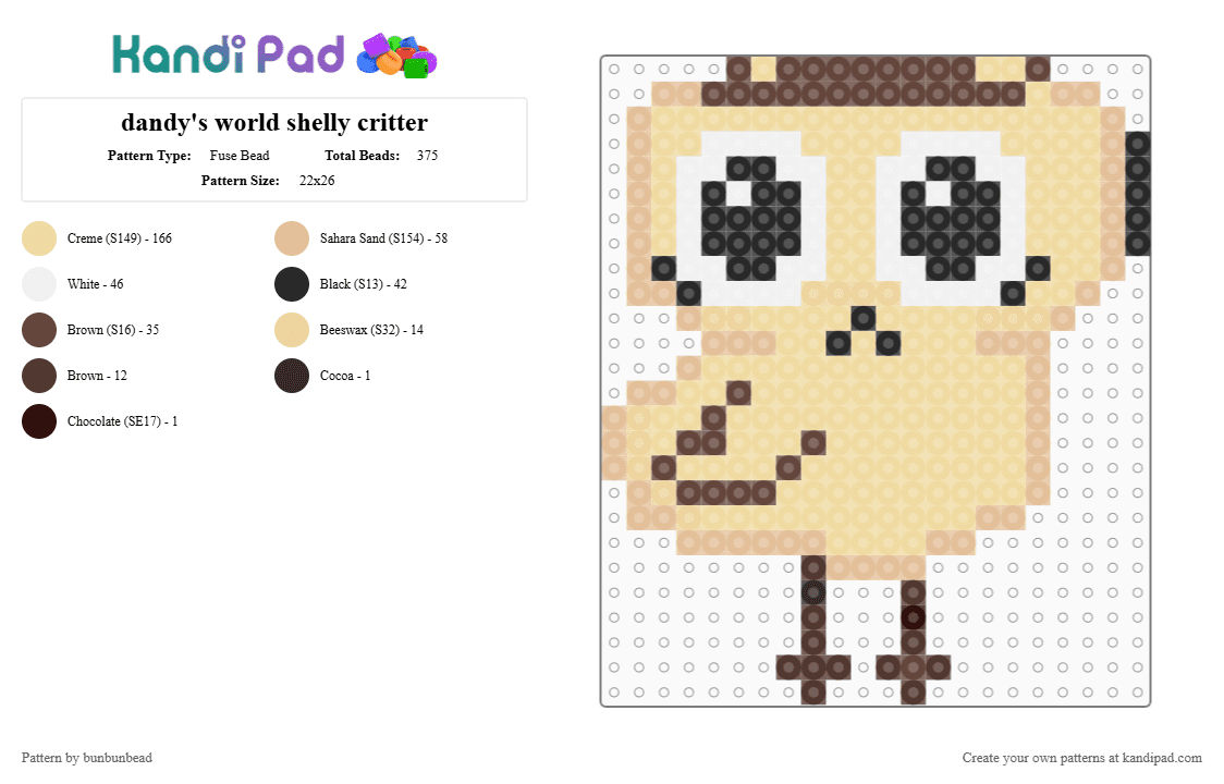 dandy\'s world shelly critter - Fuse Bead Pattern by bunbunbead on Kandi Pad - beige