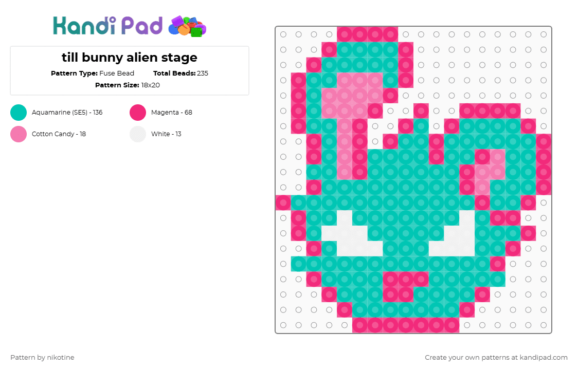 till bunny alien stage - Fuse Bead Pattern by nikotine on Kandi Pad - teal,pink,alien stage,alnst,till,ivantill,bunny,rabbit,till alnst,alnst till