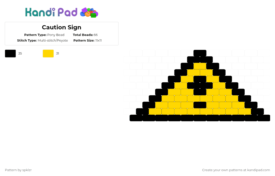 Caution Sign - Pony Bead Pattern by spklzr on Kandi Pad - black,yellow,sign,caution,warning,label