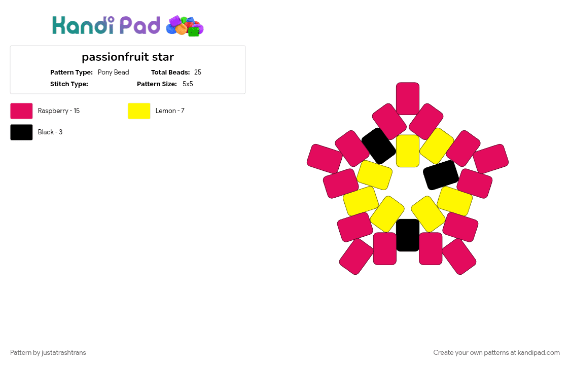 passionfruit star - Pony Bead Pattern by justatrashtrans on Kandi Pad - 