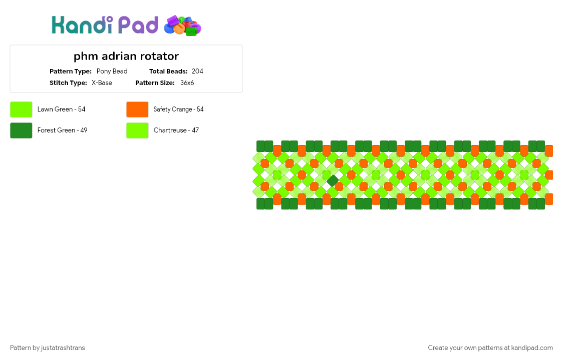 phm adrian rotator - Pony Bead Pattern by justatrashtrans on Kandi Pad - adrian, green, orange, planet, project hail mary, rotator, space