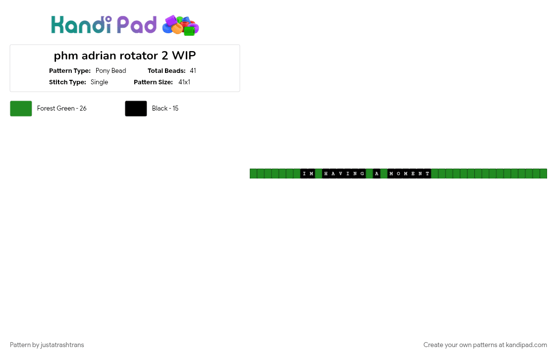 phm adrian rotator 2 WIP - Pony Bead Pattern by justatrashtrans on Kandi Pad - adrian, black, green, project hail mary, rotator, space