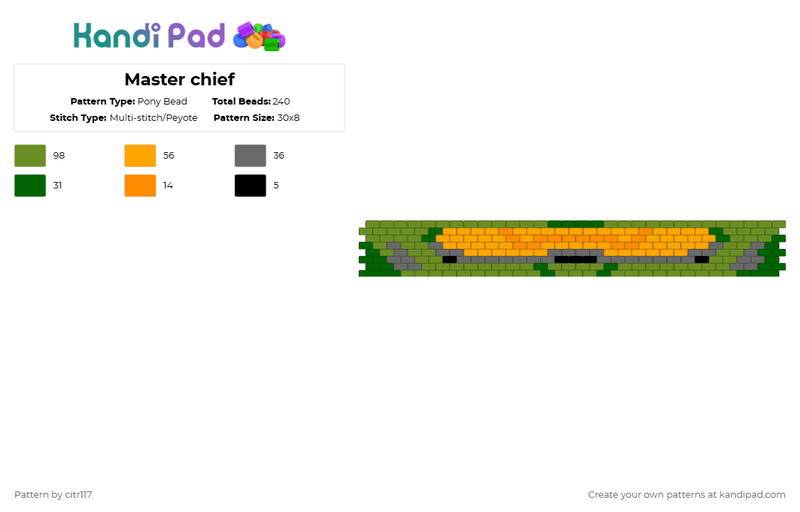 Master chief - Pony Bead Pattern by citr117 on Kandi Pad - green