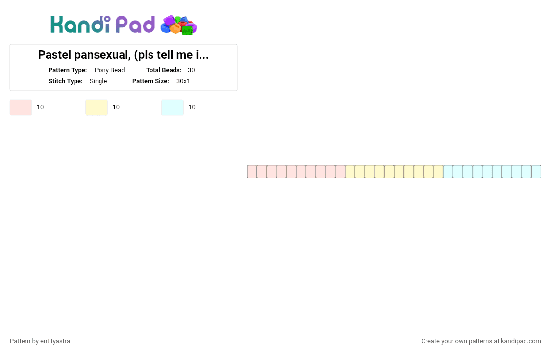 Pastel pansexual, (pls tell me if the colours are mixed up) - Pony Bead Pattern by entityastra on Kandi Pad - white, yellow