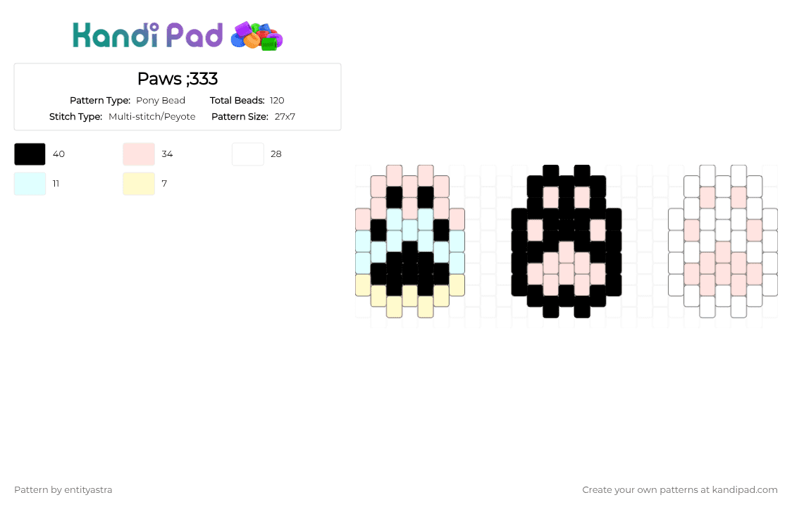 Paws ;333 - Pony Bead Pattern by entityastra on Kandi Pad - white