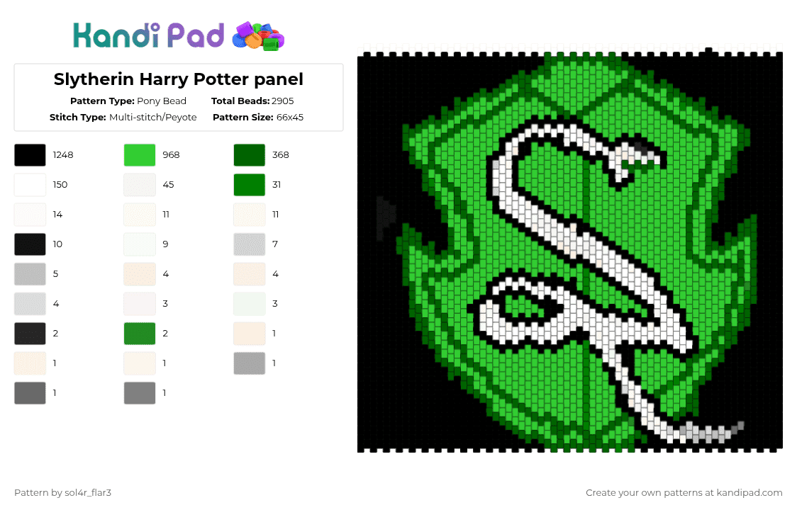Slytherin Harry Potter panel - Pony Bead Pattern by sol4r_flar3 on Kandi Pad - green,harrypotter,slytherin,hogwarts,slytherinhouse
