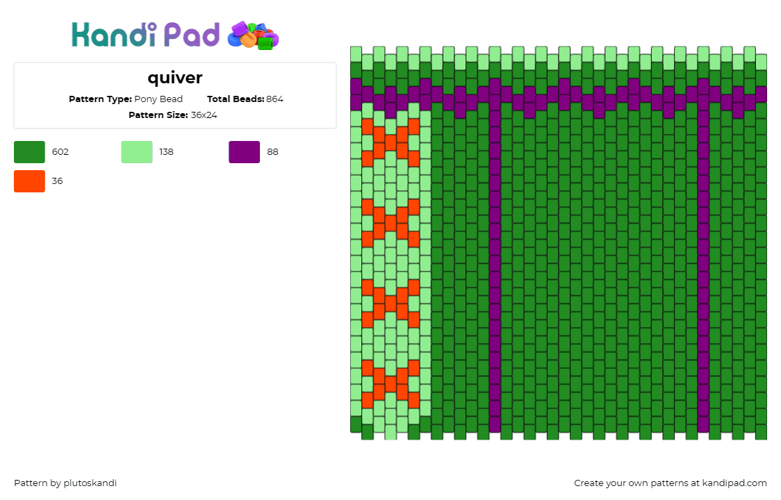 quiver - Pony Bead Pattern by plutoskandi on Kandi Pad - quiver,archery,sport,arrows,bow,bag,green