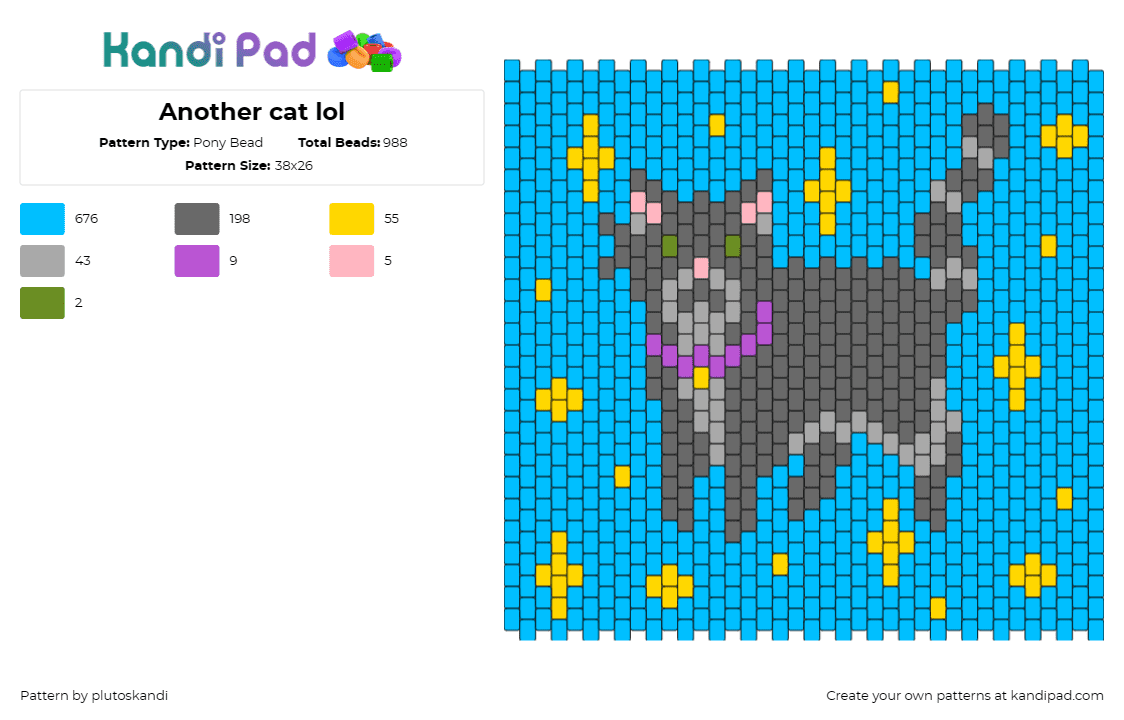 Another cat lol - Pony Bead Pattern by plutoskandi on Kandi Pad - cat,sparkles,stars,animal,pet,panel,blue,gray,yellow