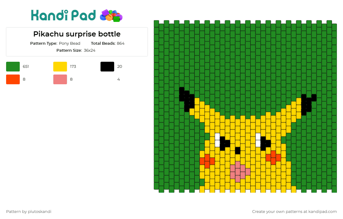 Pikachu surprise bottle - Pony Bead Pattern by plutoskandi on Kandi Pad - pikachu,surprised,pokemon,meme,panel,iconic,playful,charm,bright,reaction,yellow,green