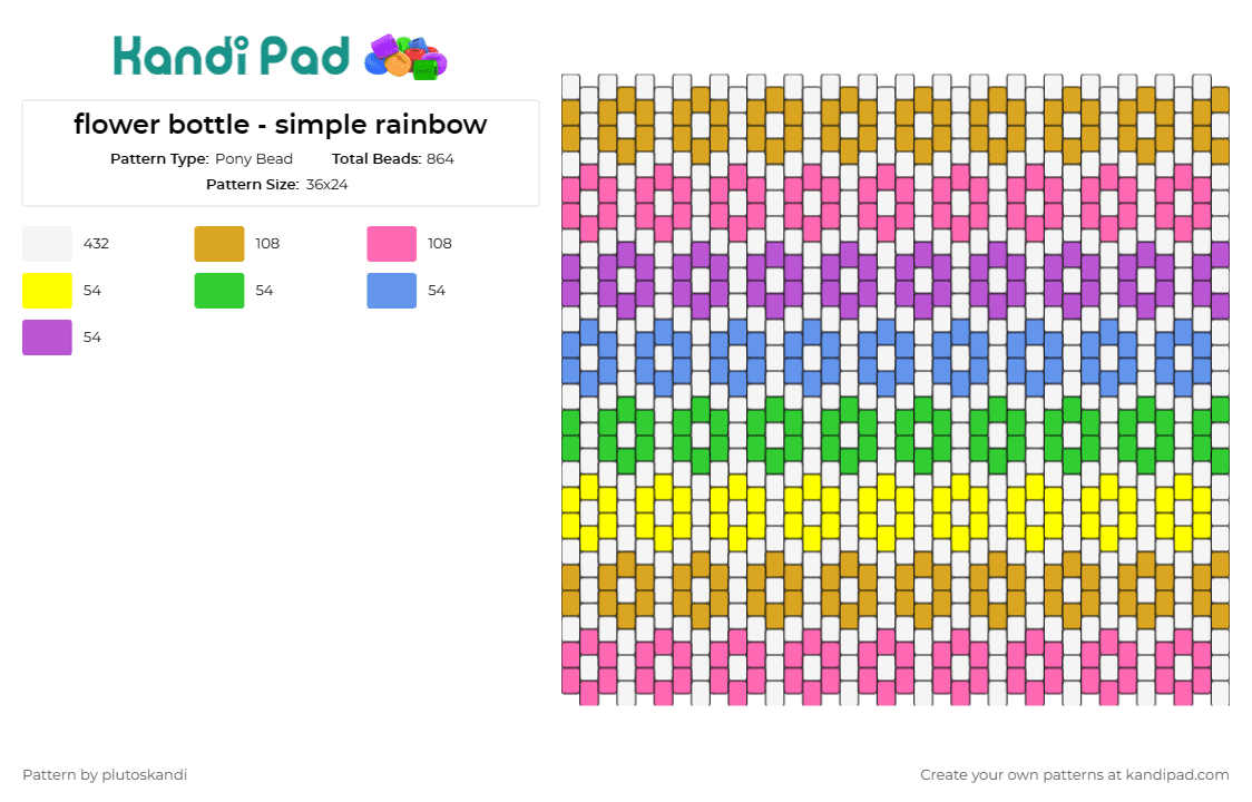 flower bottle - simple rainbow - Pony Bead Pattern by plutoskandi on Kandi Pad - flowers,pattern,panel,colorful,quilt-like,spectrum,garden,radiate,joy,rainbow,bloom