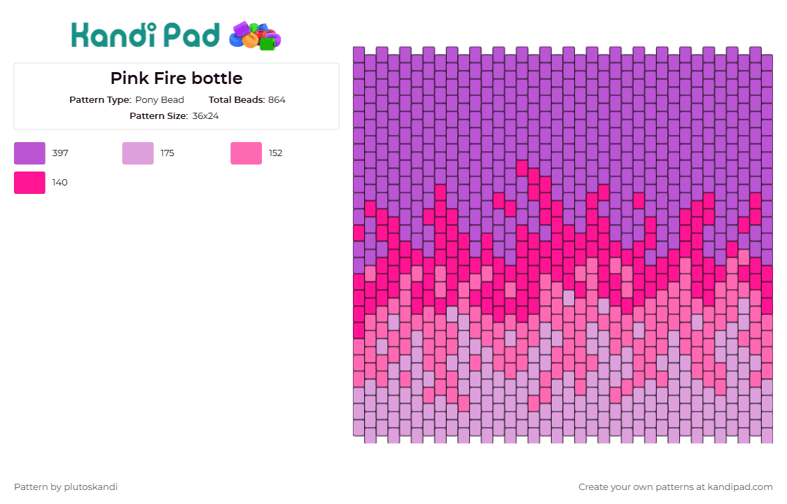 Pink Fire bottle - Pony Bead Pattern by plutoskandi on Kandi Pad - flames,fire,panel,gradient,mesmerizing,warmth,captivating,stylish,pink,purple