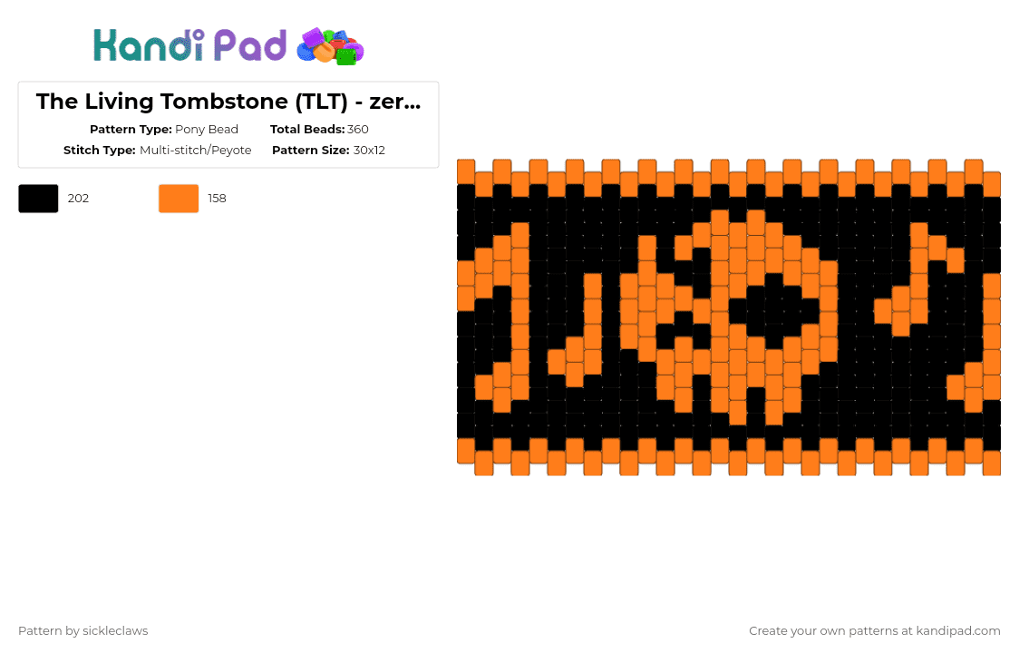 The Living Tombstone (TLT) - zero_one Cuff - Pony Bead Pattern by sickleclaws on Kandi Pad - black,orange