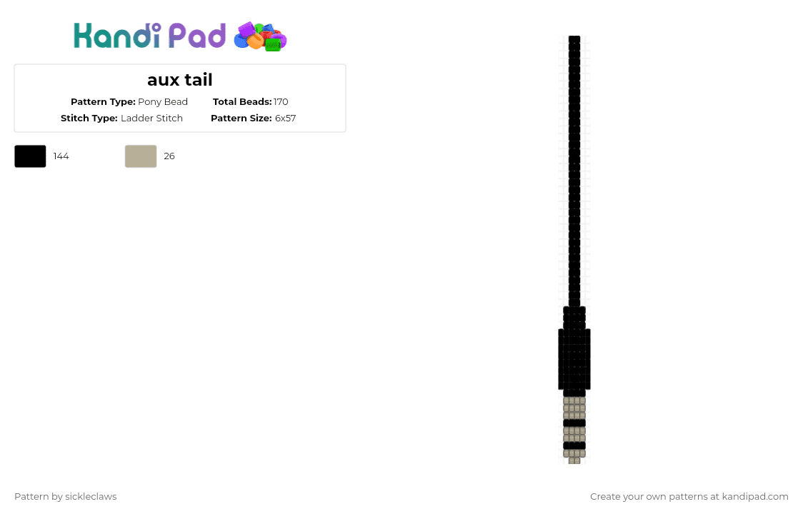 aux tail - Pony Bead Pattern by sickleclaws on Kandi Pad - black