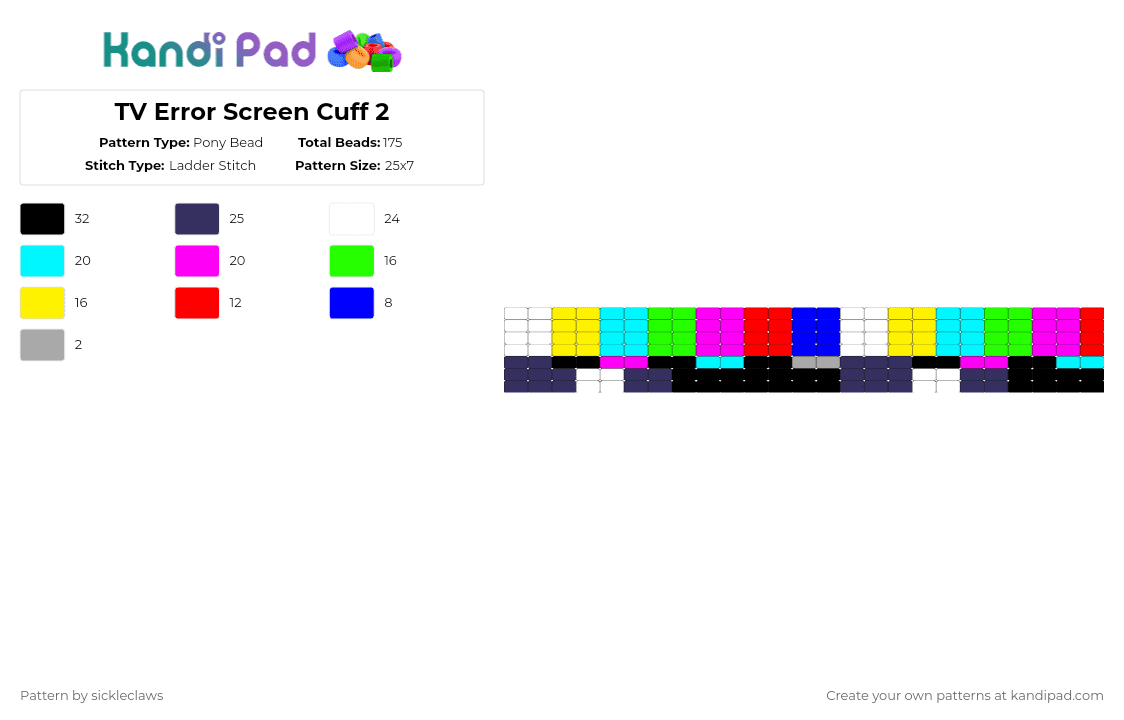 TV Error Screen Cuff 2 - Pony Bead Pattern by sickleclaws on Kandi Pad - purple,pink,yellow,colorful
