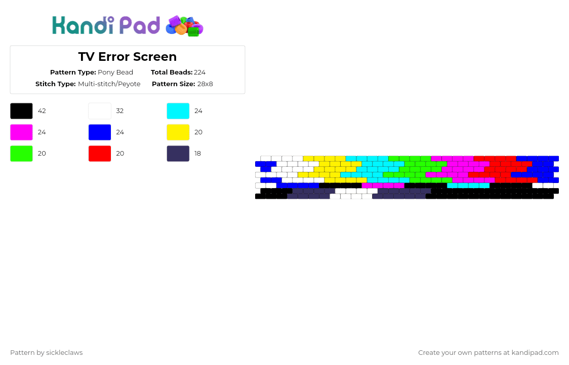 TV Error Screen Cuff - Pony Bead Pattern by sickleclaws on Kandi Pad - light blue,pink,purple