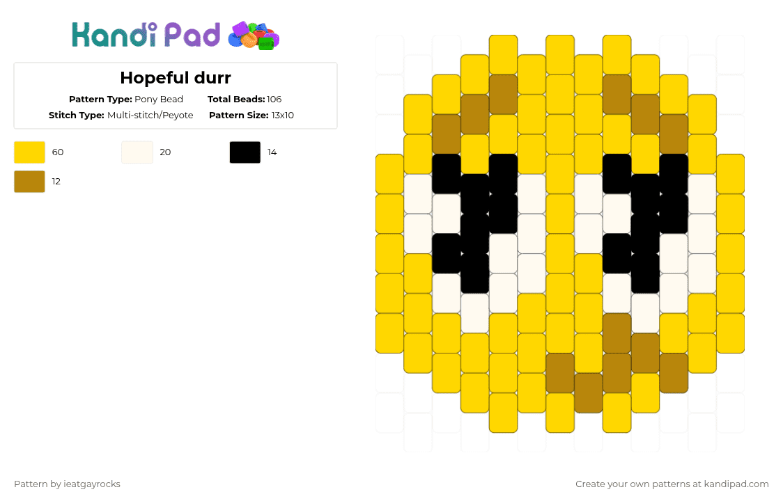 Hopeful durr - Pony Bead Pattern by ieatgayrocks on Kandi Pad - yellow,durr,hopeful,hopeful durr,meme,silly,funny,cute,emoji