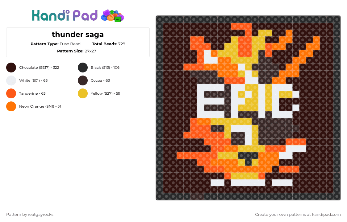 thunder saga - Fuse Bead Pattern by ieatgayrocks on Kandi Pad - brown,cotdthunder,epic,musical,thunder saga,epic the musical