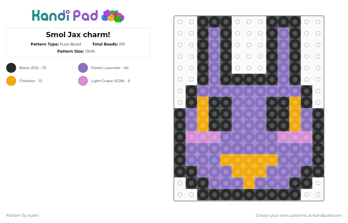 Smol Jax charm! - Fuse Bead Pattern by kaikii on Kandi Pad - blue,jax,purple,yellow,tadc,black,the amazing digital circus,pink,small charm