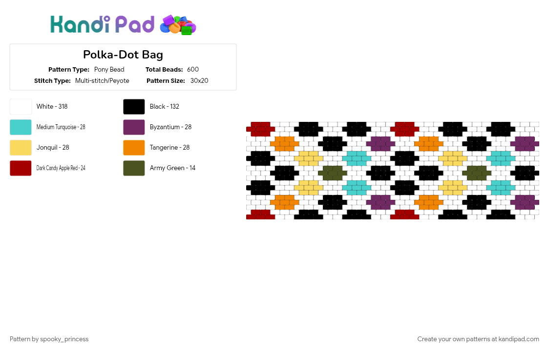 Polka-Dot Bag - Pony Bead Pattern by spooky_princess on Kandi Pad - bag, colorful, cotddots, orange, panel, pink, polka dot, white