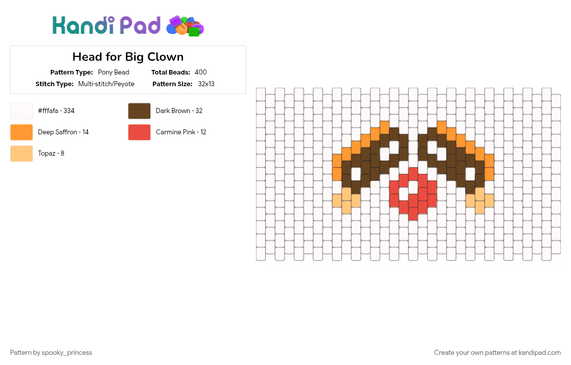 Head for Big Clown - Pony Bead Pattern by spooky_princess on Kandi Pad - brown, orange, white