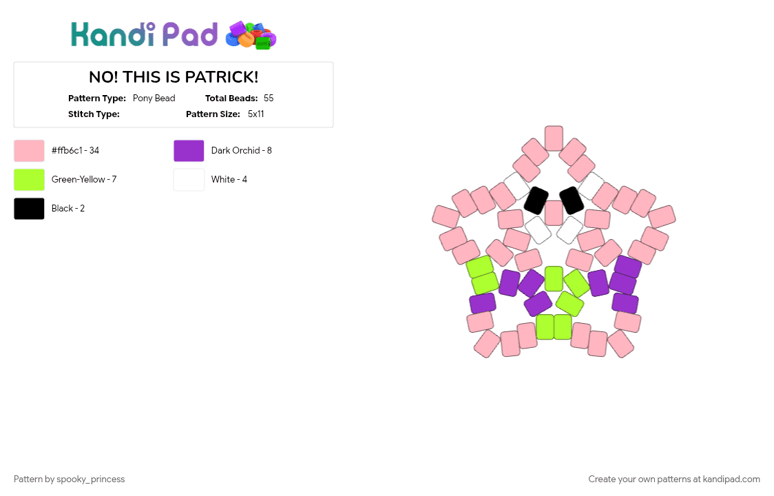 NO! THIS IS PATRICK! - Pony Bead Pattern by spooky_princess on Kandi Pad - cartoon, cotdoceancreatures, patrick, pink, spongebob, starfish
