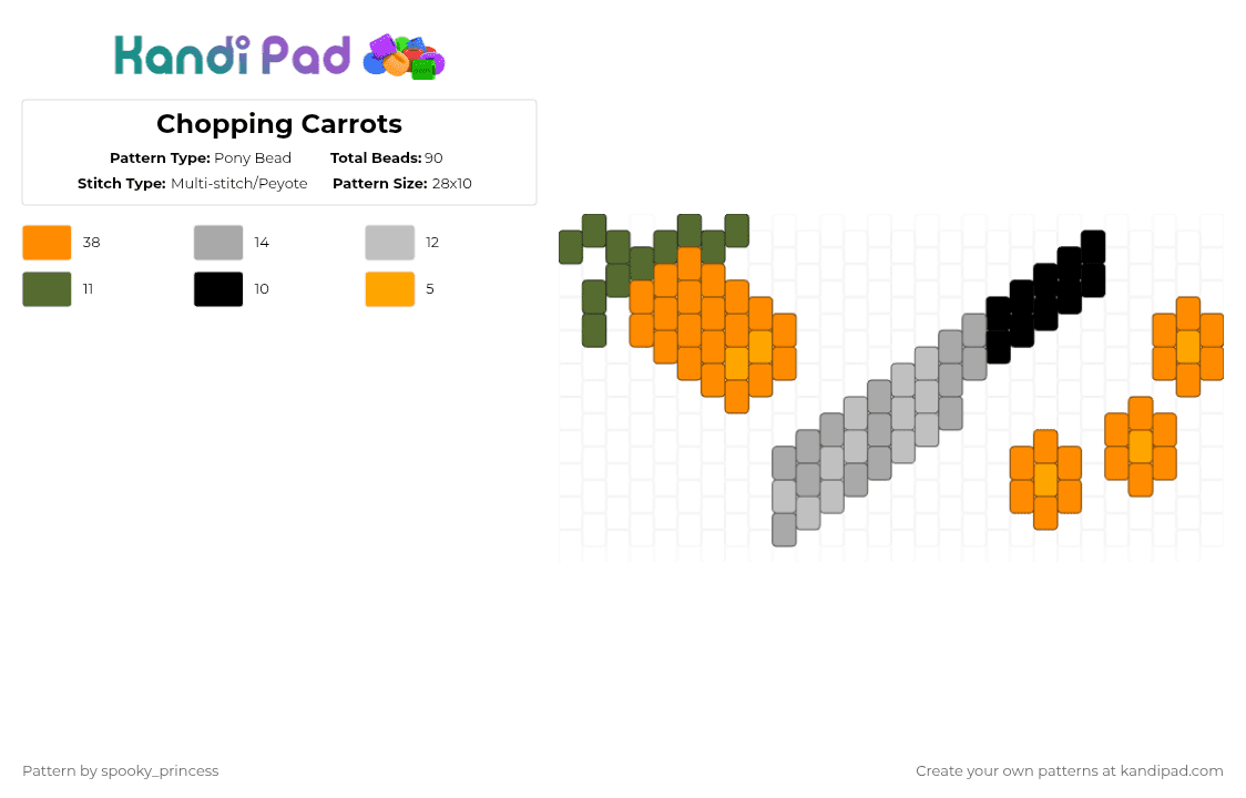 Chopping Carrots - Pony Bead Pattern by spooky_princess on Kandi Pad - beige, carrot, cotdkitchen, food, kitchen, knife, orange