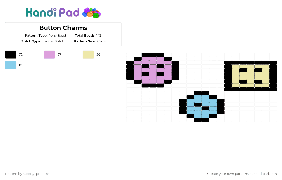 Button Charms - Pony Bead Pattern by spooky_princess on Kandi Pad - pink,yellow,cotdbuttons,buttons
