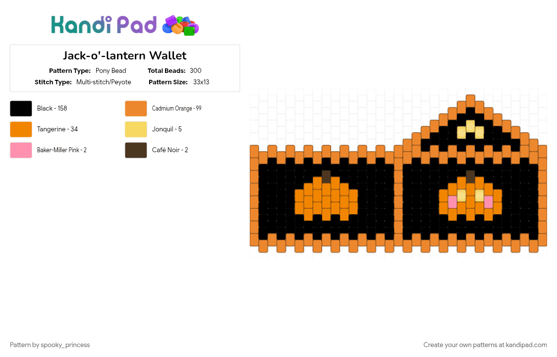 Jack-o\'-lantern Wallet - Pony Bead Pattern by spooky_princess on Kandi Pad - black, halloween, jackolantern, orange, pumpkin, spooky
