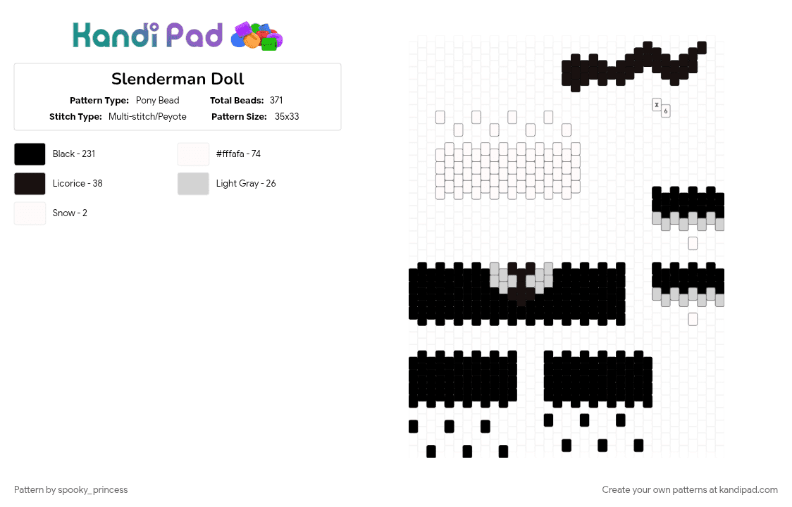 Slenderman Doll - Pony Bead Pattern by spooky_princess on Kandi Pad - black, cotdmansions, creepypasta, doll, slender mansion, slenderman, white