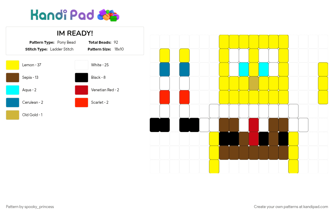 IM READY! - Pony Bead Pattern by spooky_princess on Kandi Pad - brown, cotdoceancreatures, sponge, spongebob, spongebob squarepants, yellow