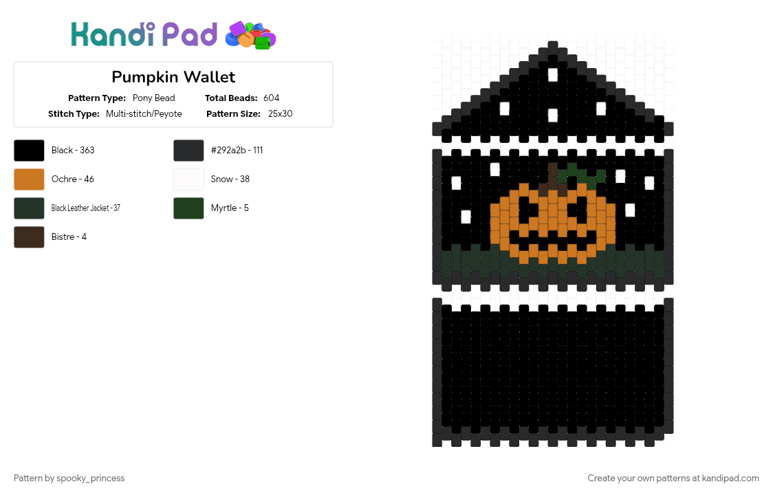 Pumpkin Wallet - Pony Bead Pattern by spooky_princess on Kandi Pad - black, cute, halloween, jackolantern, orange, pumpkin, spooky