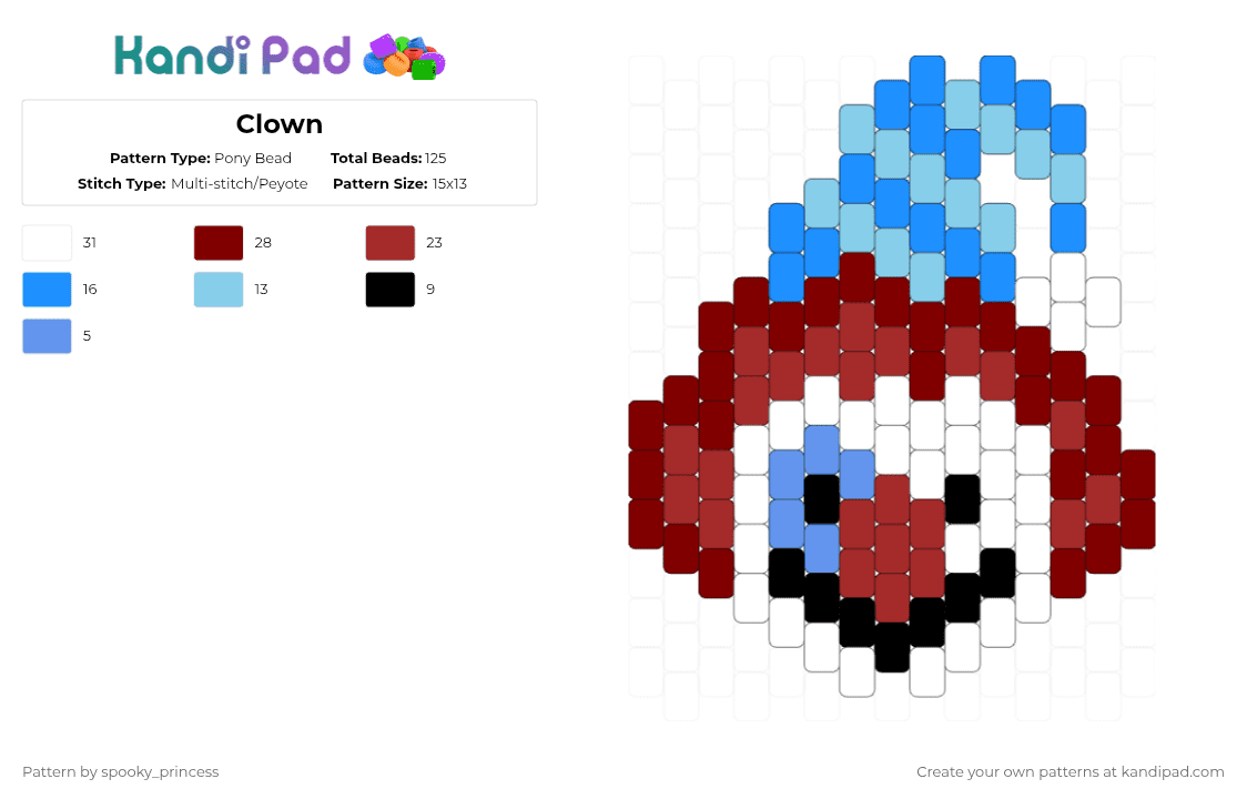 Clown - Pony Bead Pattern by spooky_princess on Kandi Pad - light blue,brown,cotdaprilfoolsday2026,clown