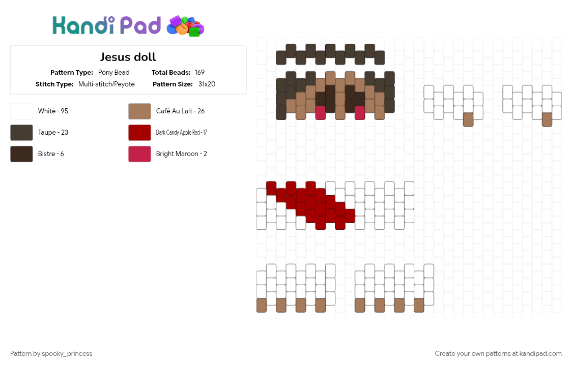 Jesus doll - Pony Bead Pattern by spooky_princess on Kandi Pad - brown, christian, doll, god, jesus, keychain, tan, white