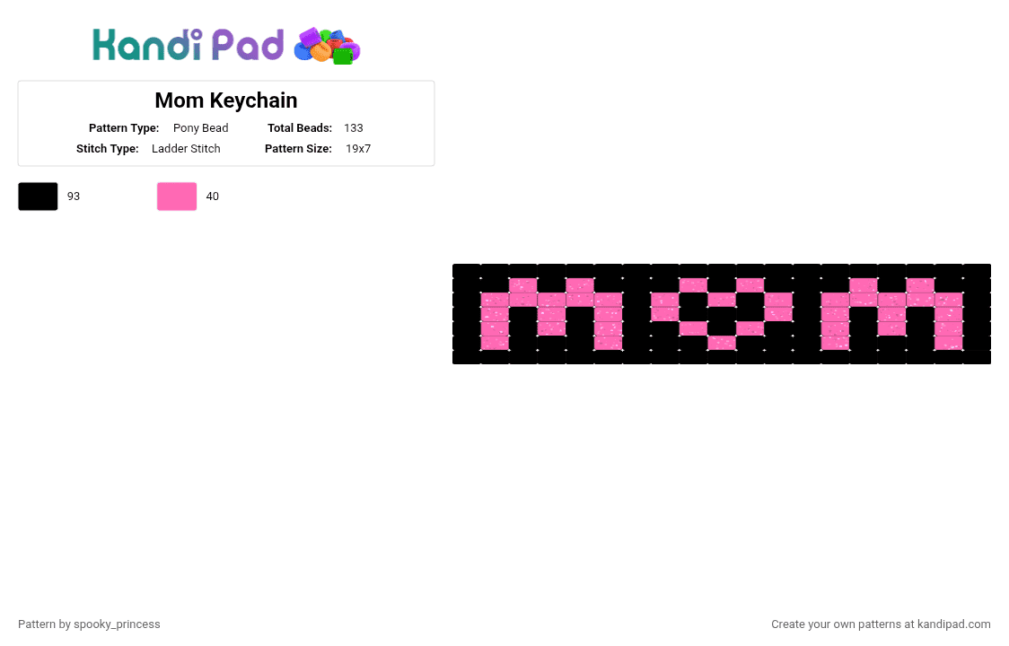Mom Keychain - Pony Bead Pattern by spooky_princess on Kandi Pad - black, cotdmothersday2026, pink