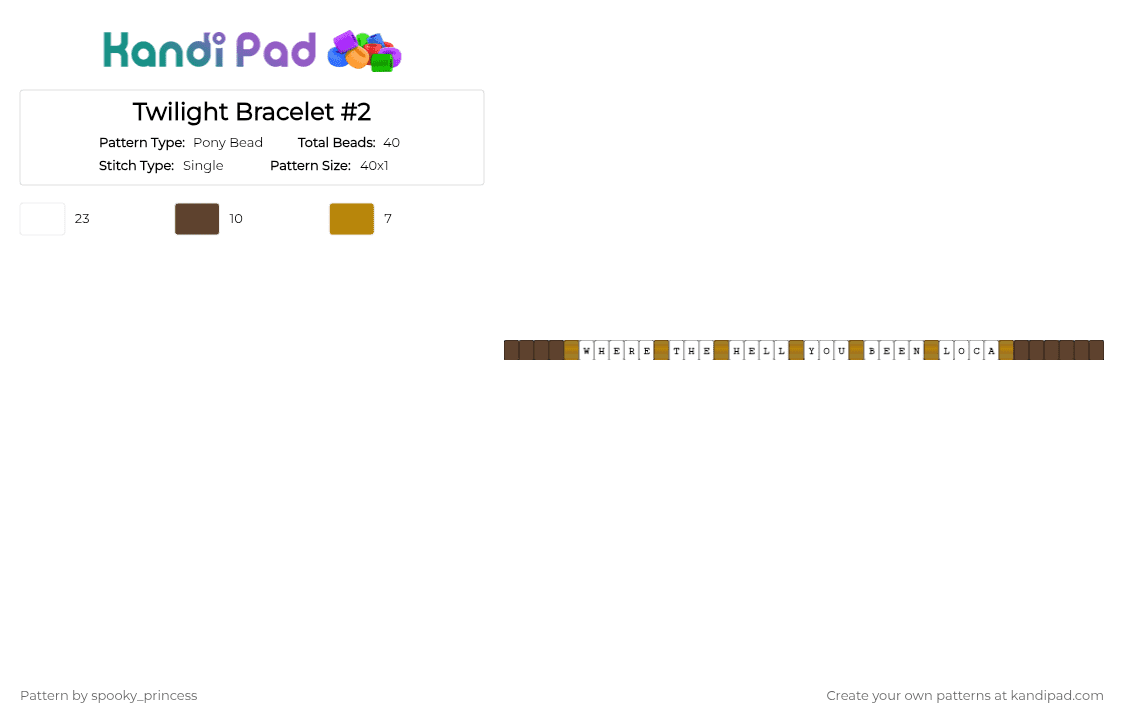 Twilight Bracelet #2 - Pony Bead Pattern by spooky_princess on Kandi Pad - brown, gold, jacob, jacob black, twilight