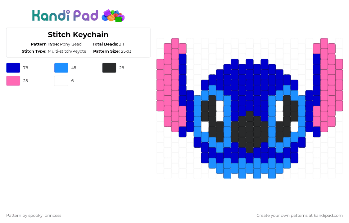 Stitch Keychain - Pony Bead Pattern by spooky_princess on Kandi Pad - purple,lilo and stitch,stitch,blue,hawaii,alien,dog