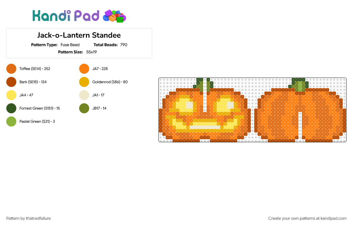 Jack-o-Lantern Standee - Fuse Bead Pattern by thatradfailure on Kandi Pad - halloween, jackolantern, orange, pumpkin, red, spooky, standee