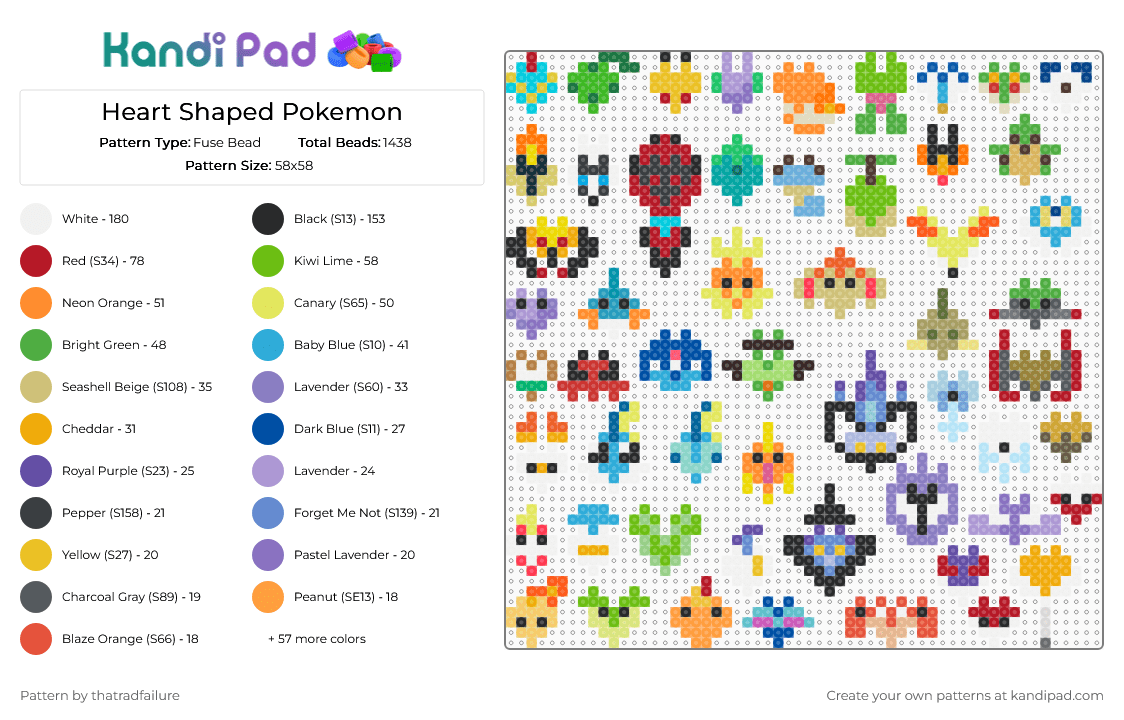 Heart Shaped Pokemon - Fuse Bead Pattern by thatradfailure on Kandi Pad - light blue,green,pink,blue,colorful