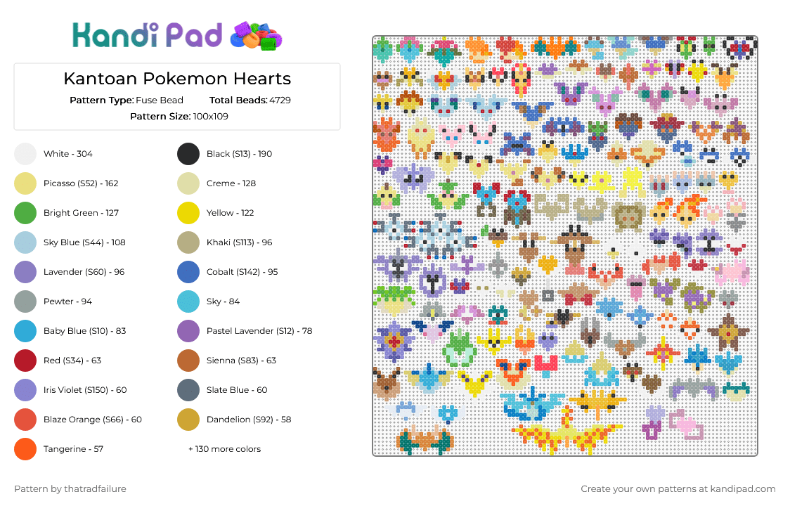 Kantoan Pokemon Hearts - Fuse Bead Pattern by thatradfailure on Kandi Pad - pink,red,beige,blue,colorful